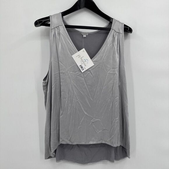 Pj Harlow Jill Satin Cami with v-neck in dark silver women's Size L NEW‎ - Picture 1 of 9